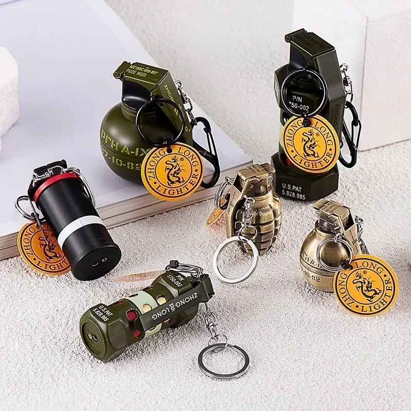 Personalized Grenade Model Grinding Wheel Lighter Keychain Portable Metal Windproof Lighter Smoking Accessories Men's Gift Cool