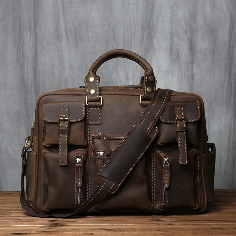 Retro Herren Leder Handtasche Oberschicht Rindsleder Aktentasche Große Kapazität Reisetasche Crazy Horse Leder Laptop Umhängetasche NZPJ – Detail 18