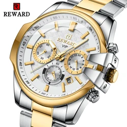 New Design REWARD VIP Business Men's Wrist Watches Chronograph Luminous Sport Watches for Men Water Resistant Stainless Steel