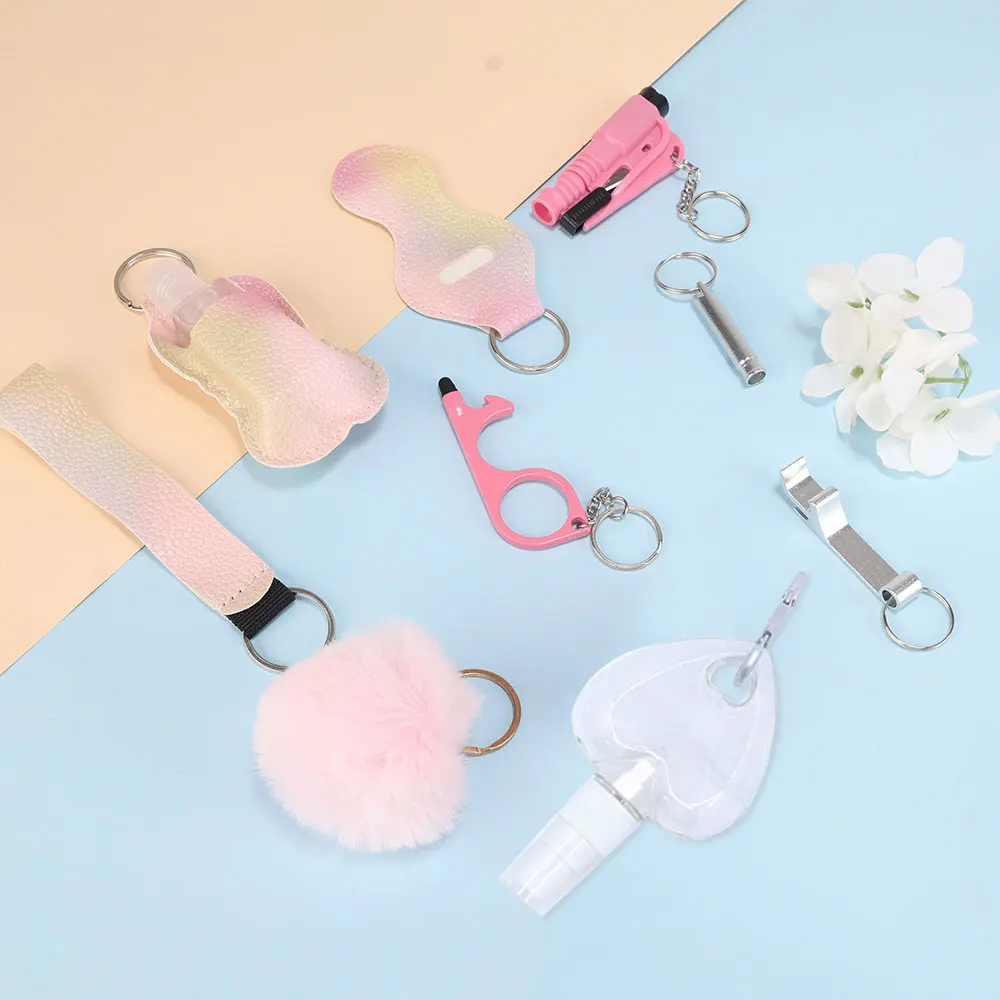 10-teiliges Selbstverteidigungs-Schlüsselanhänger-Set für Frauen, Sicherheit mit Fensterbrecher, Sprühflasche, Lippenstifthalter, Zubehör, Geschenke – Detail 5