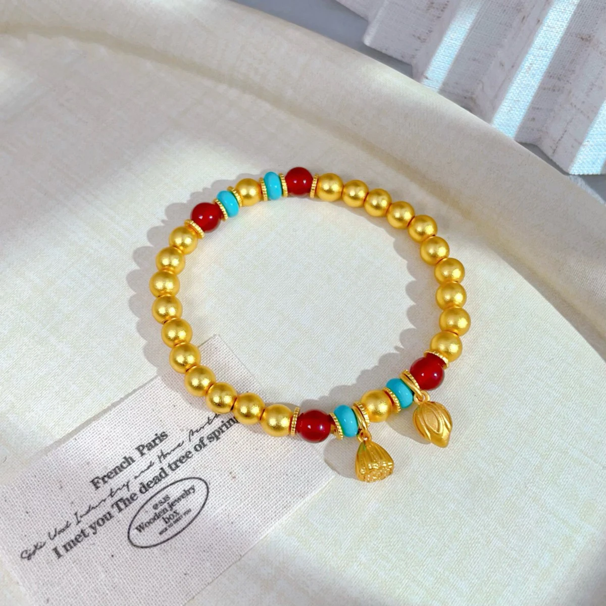 الرجعية لوتس البذور قلادة سوار العتيقة الذهب الحرفية جولة الخرز أساور للنساء الفيروز ضوء المجوهرات الفاخرة #5