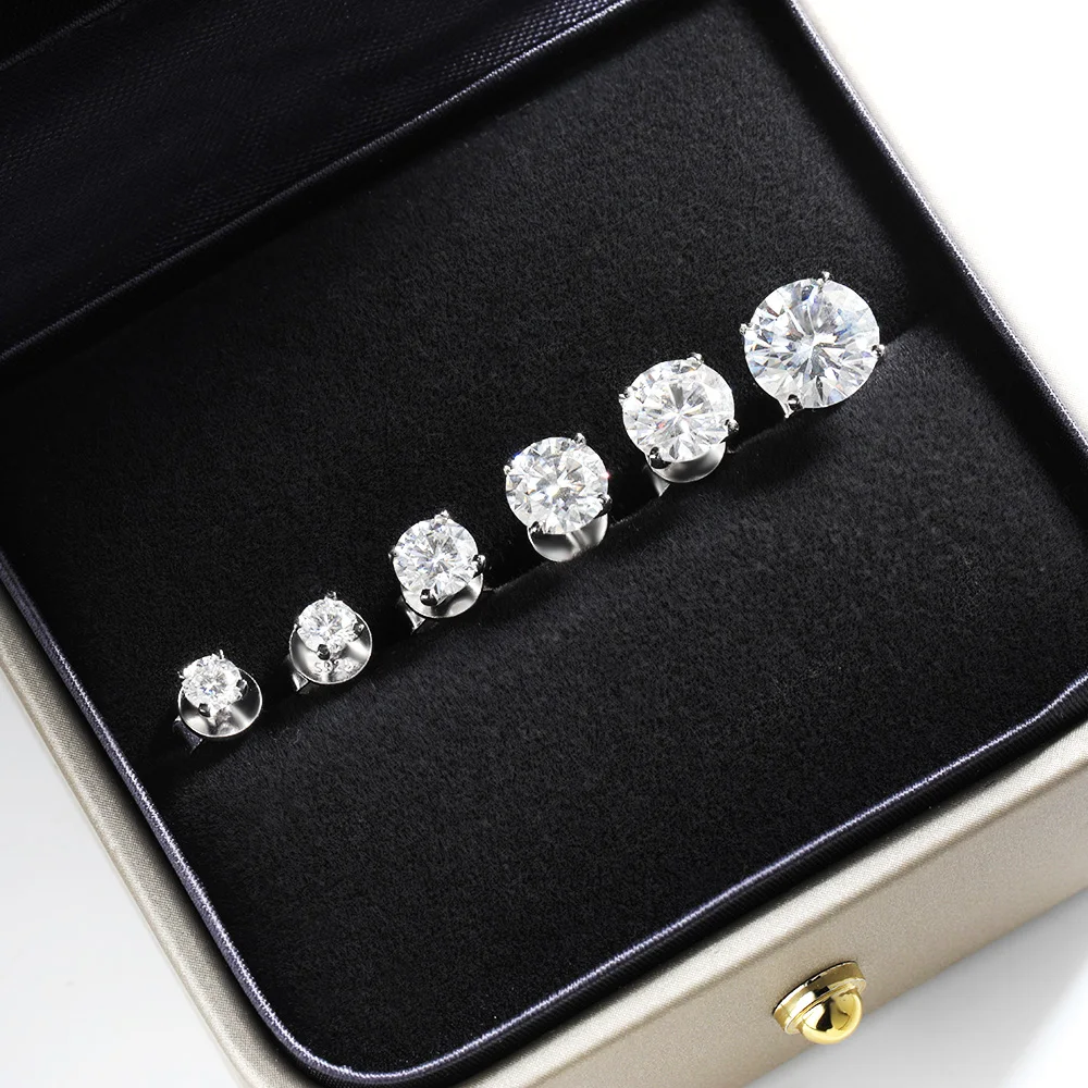 OEVAS Real 0.2CT-3CT D Color Moissanite Four Claws Stud Earrings For Women Top Quality 100% 925 Sterling Silver Wedding Jewelry