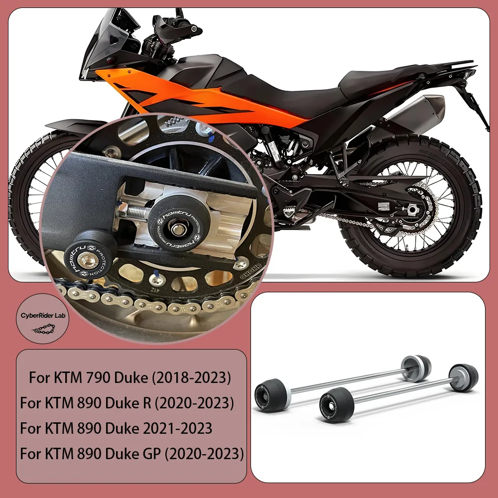 

For KTM 790/890 Duke R/GP 2018-2023 F/R Wheel Spindle CNC Sliders - Track Anti-Fall Steel No Tools Rider Gift Global Fit​