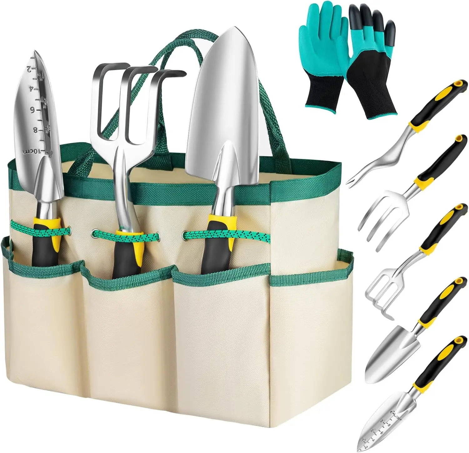 

Ergonomic Gardening Tools Set, 7-Piece Aluminum Alloy Hand Tools in Yellow - Ideal Gift for Women, Men & Parents