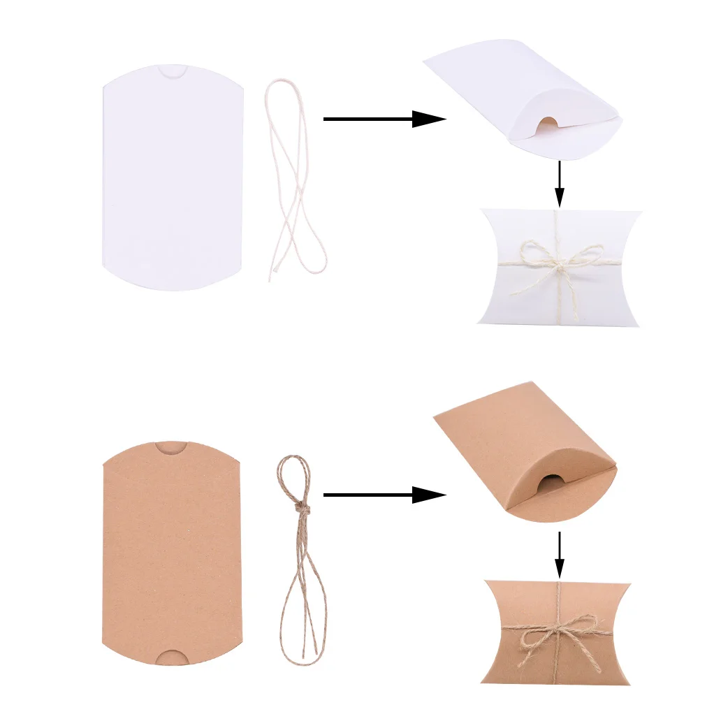 Mini Pillow Shape Candy Boxes Kraft Paper Box DIY Craft Gift Box Bag Wedding Favors Birthday Xmas Thank You Packaging Supplies