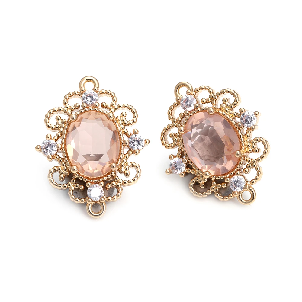 18K Gold Color Brass Zircon Glass Oval Shape Connect Charms Pendants High Quality Diy Jewelry Accessories Making Materials
