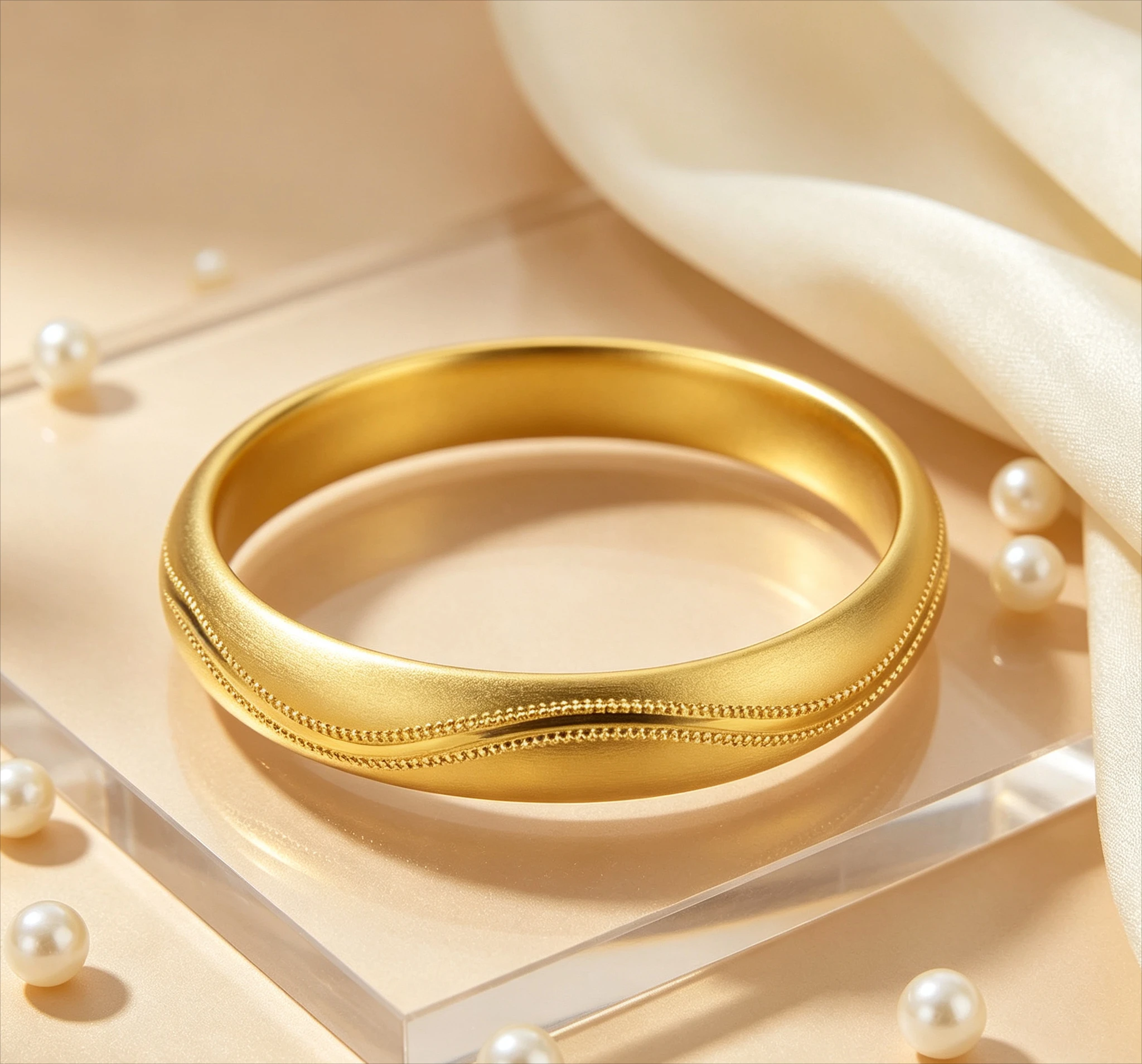 Pure Gold real gold Women's Brushed Wavy Bracelet Solid Closed Bracelet Giving gifts for friends