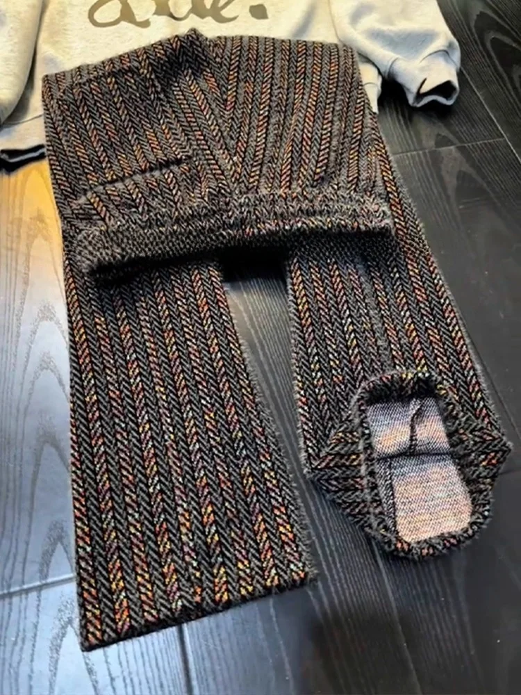 

Свободные трикотажные вельветовые прямые повседневные брюки с цветными полосками, неторопливые брюки для мужчин из полиэфирного волокна