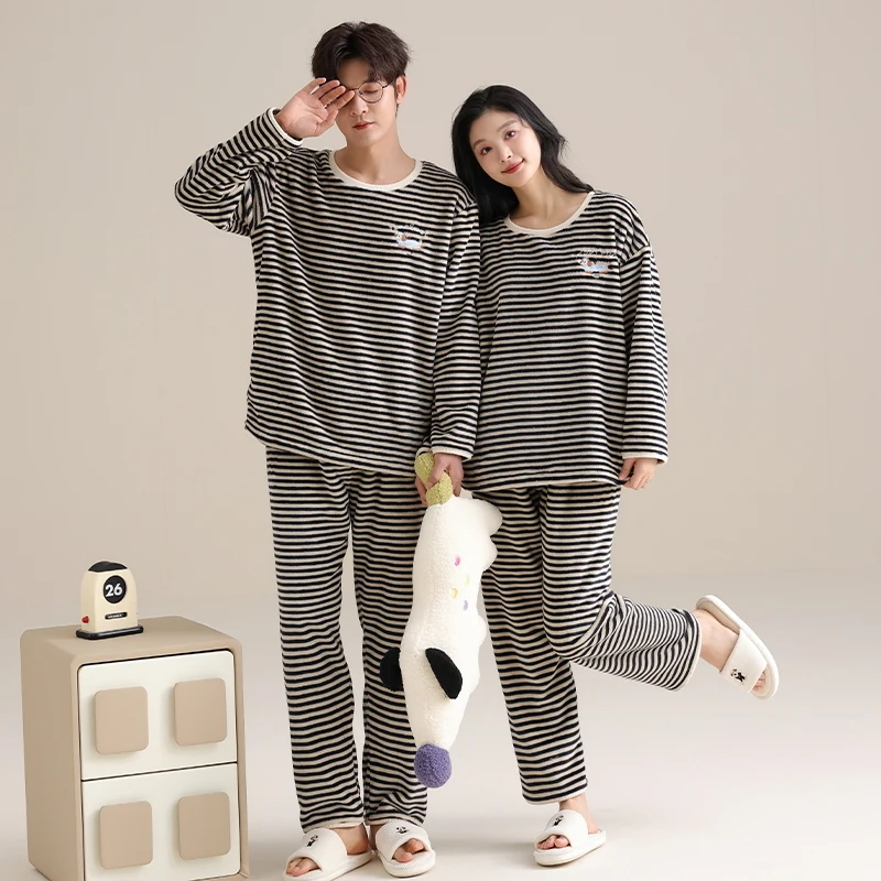 

Pajama Sets For Plus Size Woman Fleece Oversized Night Cute Sister Warm Light Crew Neck Long Sleeve Full Length Pants Winter Ins