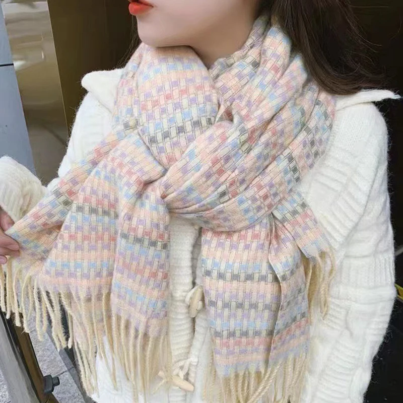 

Warm Cashmere Blanket Women Travel Winter Scarf Fashion Plaid Pashmina Thick Shawl Wraps With Tassel Casual