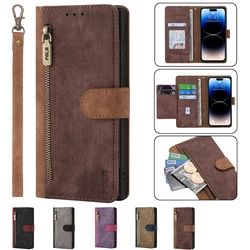 Zipper Multi 6-Card Lanyard Case for OnePlus 12 12R 11 11R 10 Pro 10R 10T 9 9R 9RT 8 8T 7 7T 6 6T 5 5T 3 3T Leather Wallet Cover
