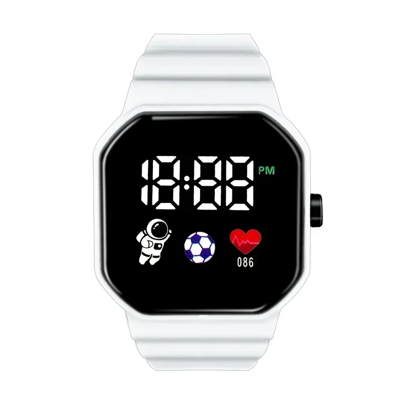 LED Square Dial Kids Watch Children\'s Electronic Watch Smartwatch Astronaut Heartbeat Football PM Time Display Can Be Switched