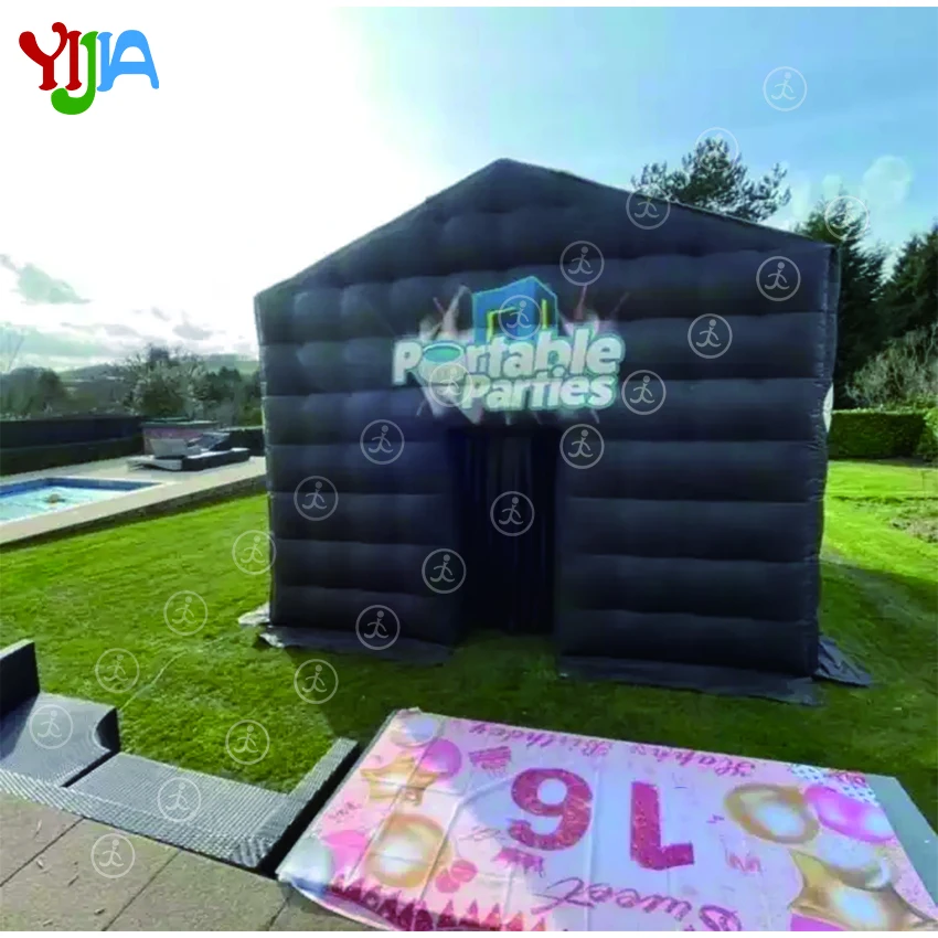 Stock  20/26FT Disco Black House Cube Blow Up Tent Inflatable Nightclub Portable Inflatable Party Tent With Blower For Party