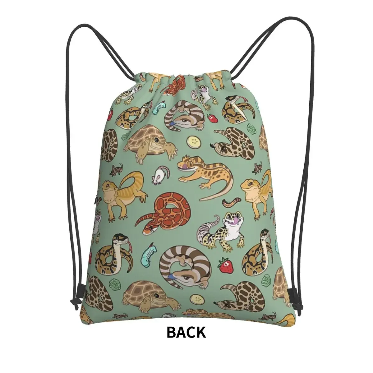 Reptile Pets Pattern - Green Portable Backpacks Drawstring Bag Drawstring Bundle Pocket Sundries Bags For Travel Sport Man Woman