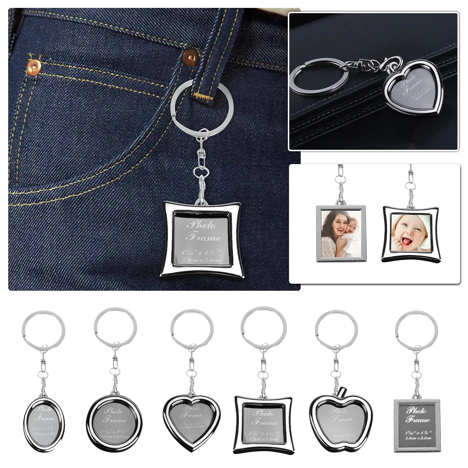 New Personality Creative Hollow Metal Photo Frame Keychain Couple Keychain Pendant Holiday Custom Commemorative Key Pendant