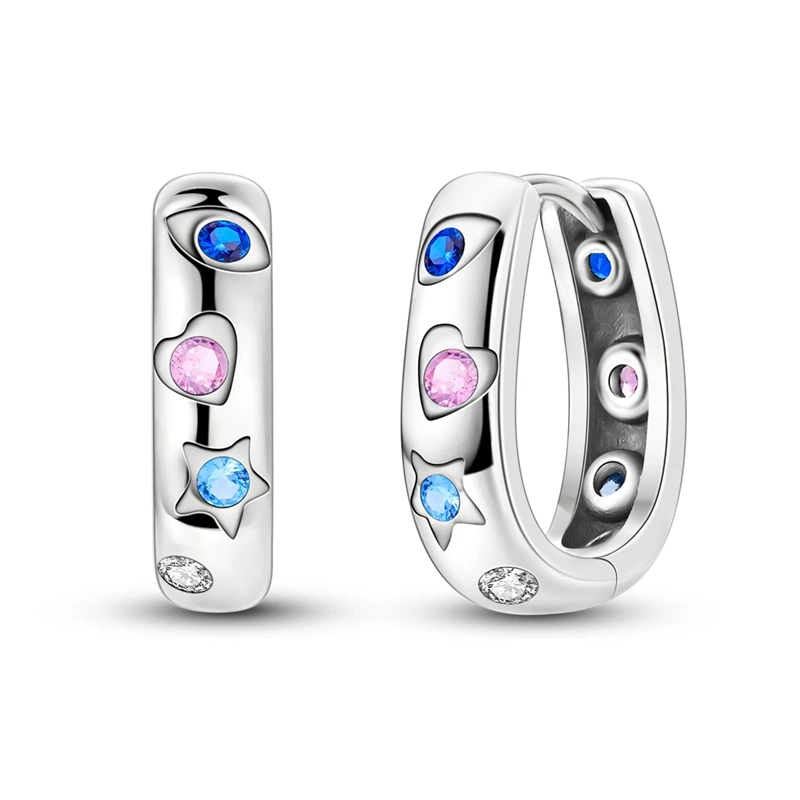 

925 Sterling Silver Earrings Women Sparkling Geometric Patterned Gemstone Hoop Earring For Anniversary Wedding Jewelry Gifts