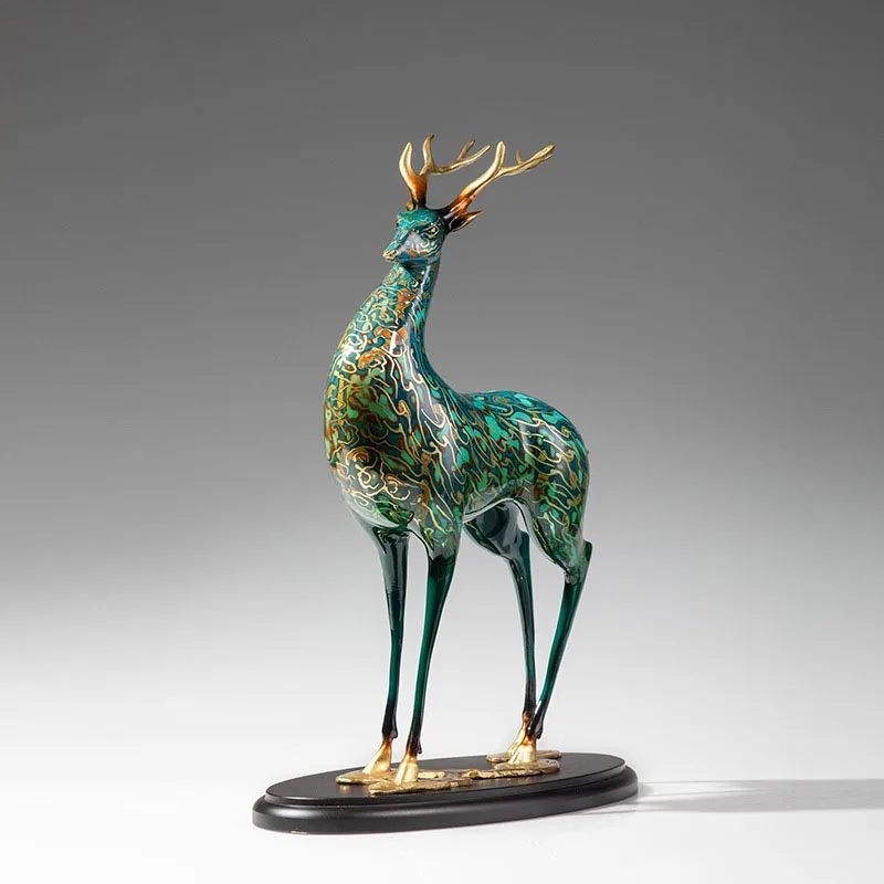 Brass Nine-Colored Deer Figurine Copper Cast Ornament Anti-Tarnish Fade-Resistant Blessing Wish Home & Office Desk Decor Statue