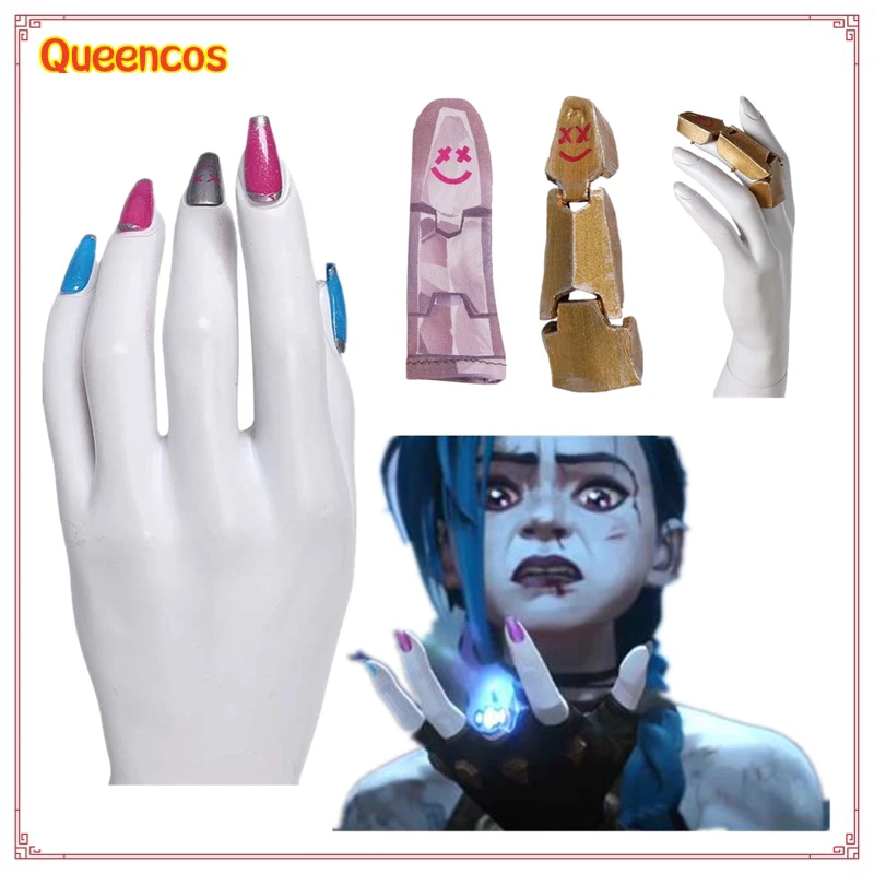 Arcane Jinx Fake Nails Finger Cot Game LoL TV Cosplay Fantasy Costume Women Roleplay Art Nail Manicure Props Accessories