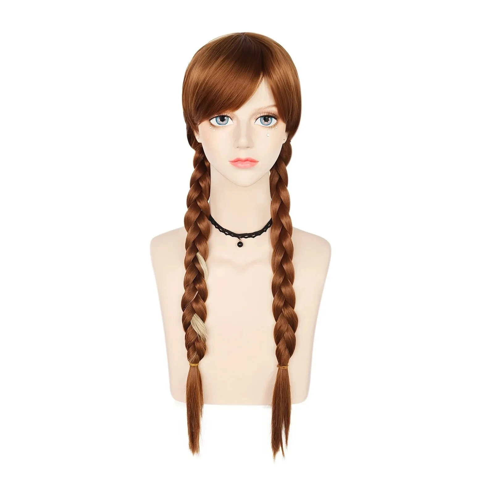 22inch Frozen Anna Princess Long Brown Girls Braid Cosplay Women\'s Wig for Costume Party Halloween Christmas