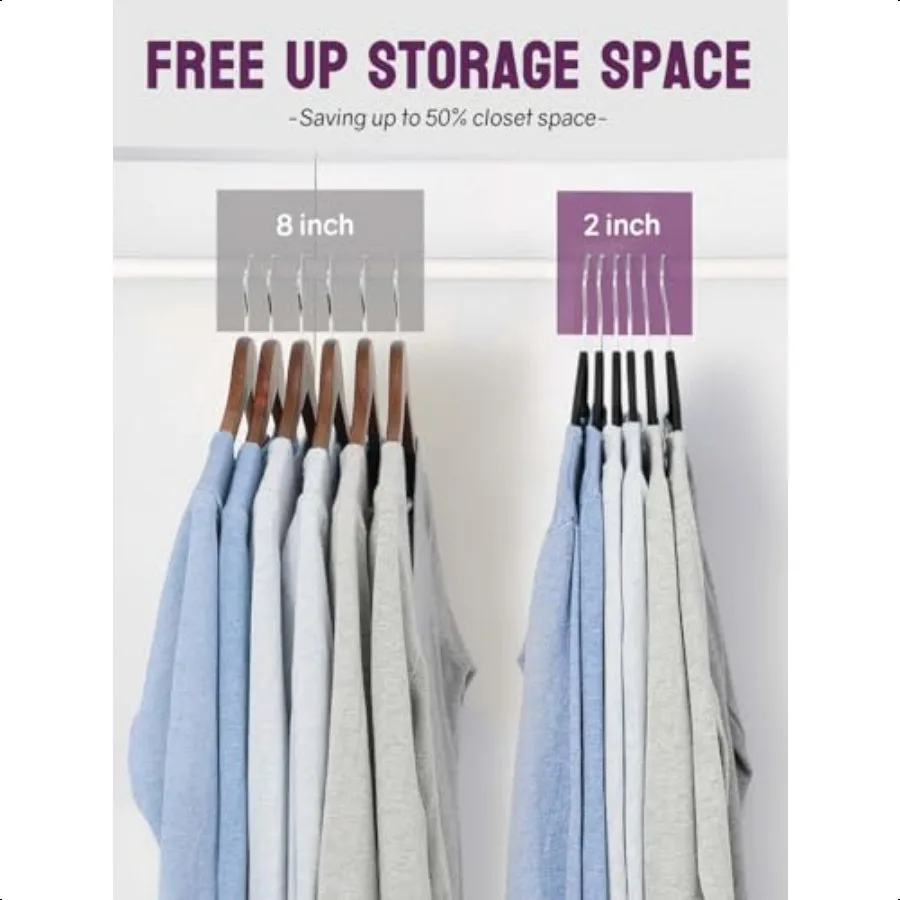 شماعات فيت السوداء 50 عبوة من شماعات الملابس غير القابلة للانزلاق شديدة التحمل للمعطف، شماعات بدلة موفرة للمساحة النحيفة لخزانة O