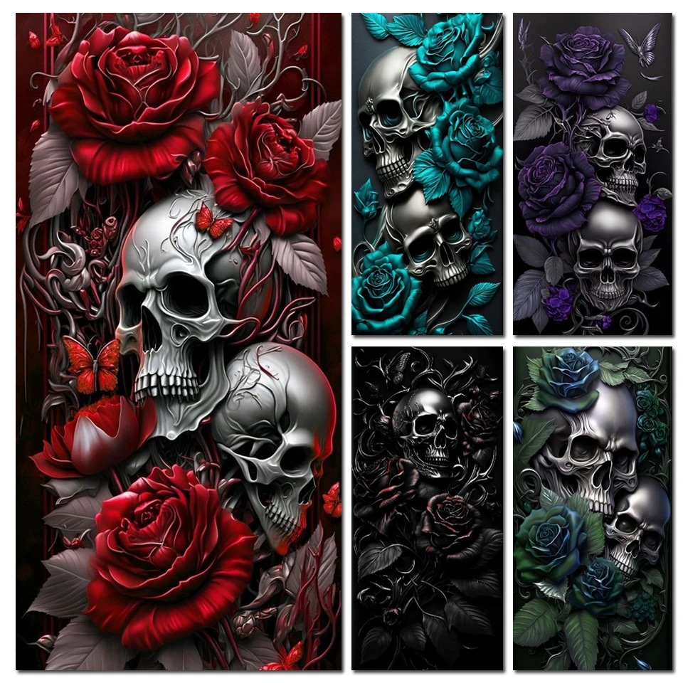 Rose Skull Large Size New 2024 DIY Full Diamond Painting Kits Art Embroidery Cross Stitch Rhinestones Mosaic Beautiful Woman