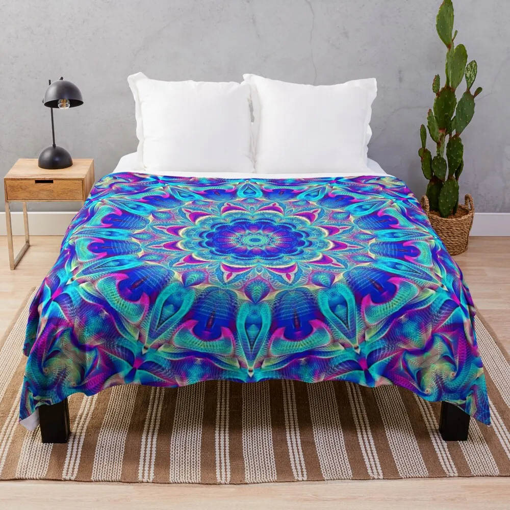 Flower Of Life Mandala (Neon Light) Throw Blanket Large Sofa Quilt Blankets