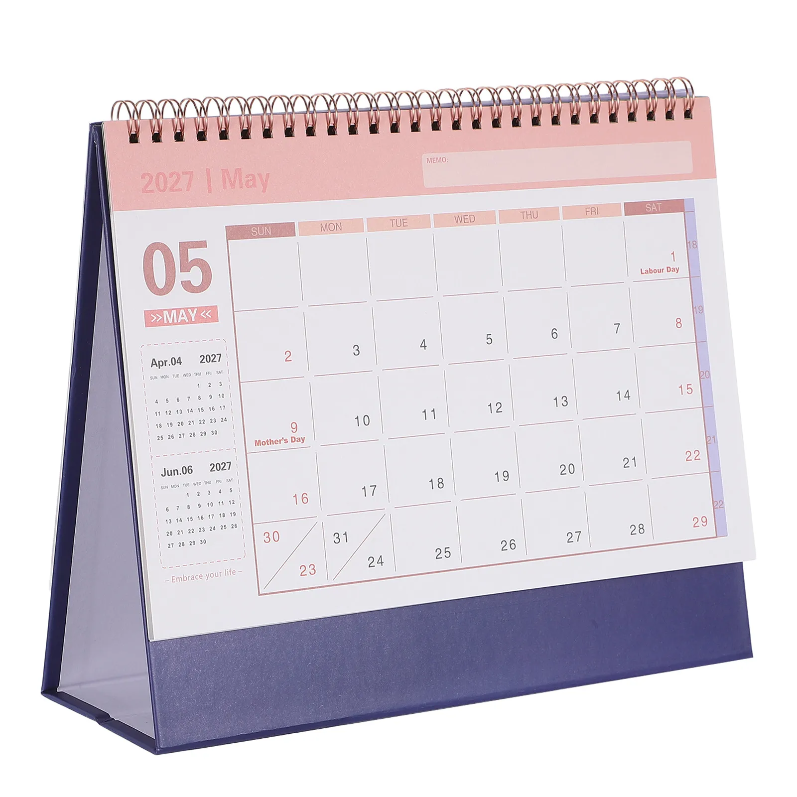 2027 Dark Blue Spiral Bound Desktop Calendar Stand Monthly Planner Organizer Office Home School Desk Calendar with Large Numbers