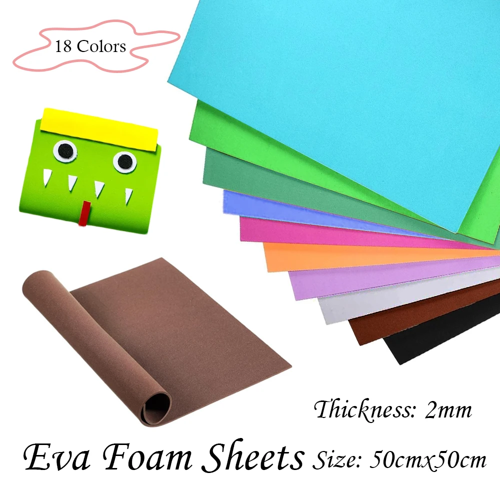 18 Colors 2mm Thick Colorful  EVA Foam Sheets 50x50cm, DIY Craft Paper for Cosplay, Scrapbooking, Arts Projects