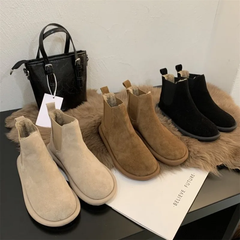 2025 Women's Winter Boots New Flat Bottom Casual Warm Cotton Ankle Boots Shoes Plush Solid Slip on Short Botines for Women