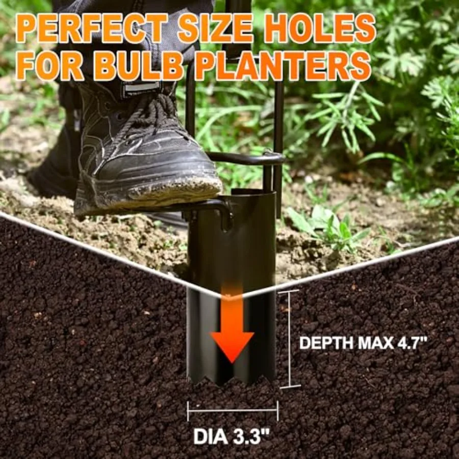 Herramienta para plantar bombillas de mango largo con base dentada y doble pedal para una excavación y una plantación eficiente Diseño de TGrip suave para comodidad