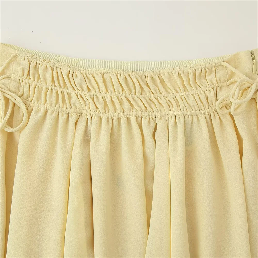 女性らしいスタイリッシュでファッショナブルなロープ装飾シフォンスカート、夏の新作無地スリムフィットロングスカート