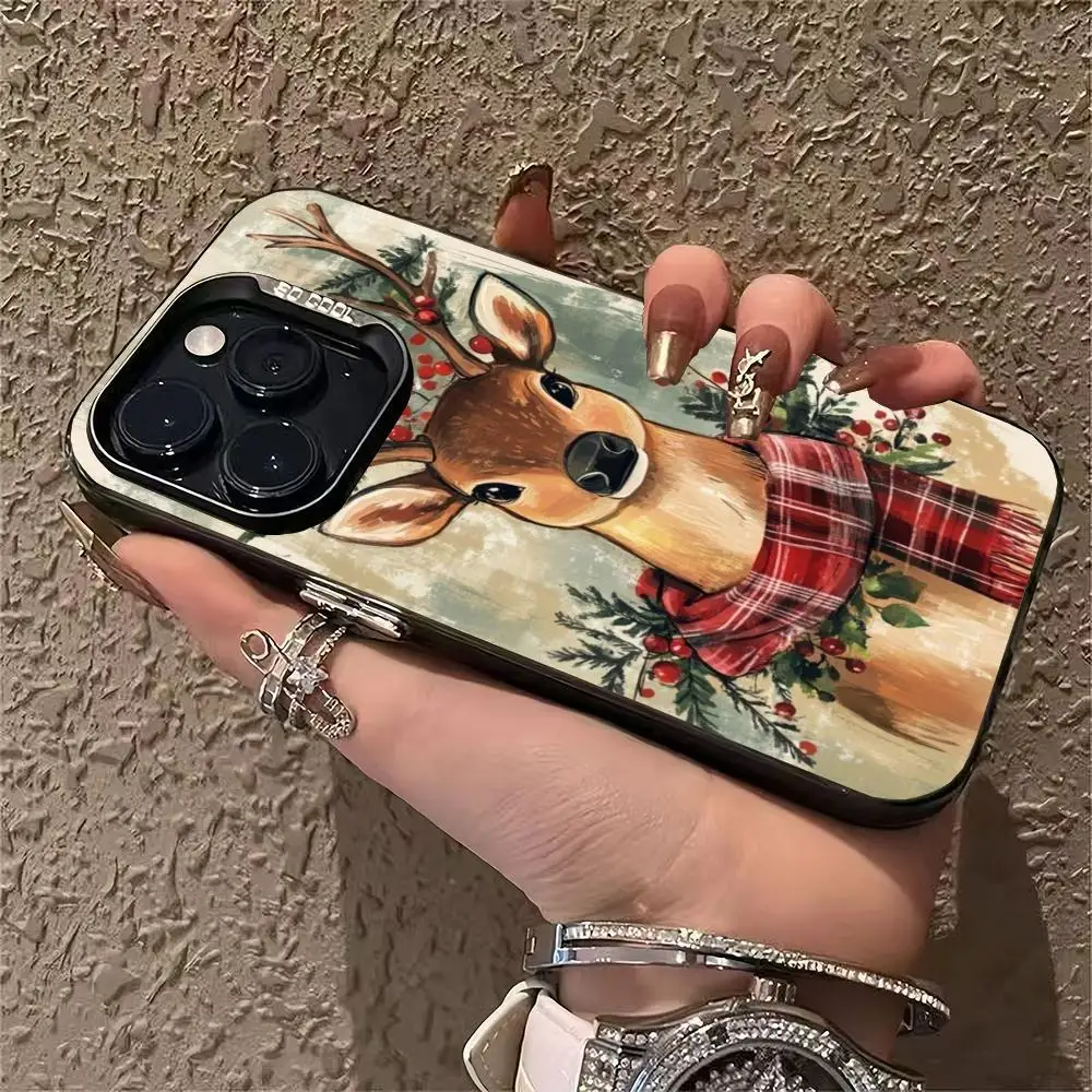Bonita funda de teléfono con diseño de ciervo navideño adecuada para iPhone 17 16 15 14 13 12 11 Pro/Max/Plus, funda trasera anticaída y antigolpes