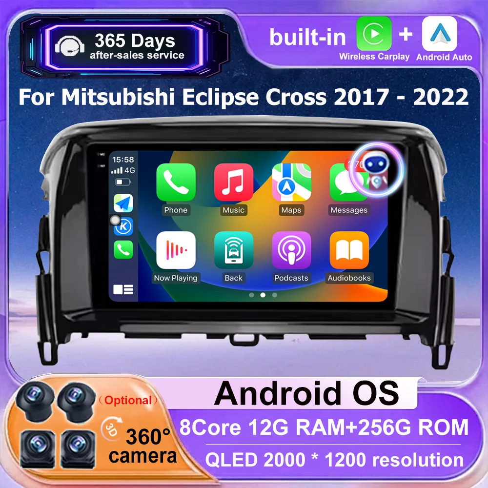 Radio Multimedia para Auto Android 16 para Mitsubishi Eclipse Cross 2017-2022, Reproductor de Video, GPS, Navegación, Pantalla Táctil QLED, WIFI