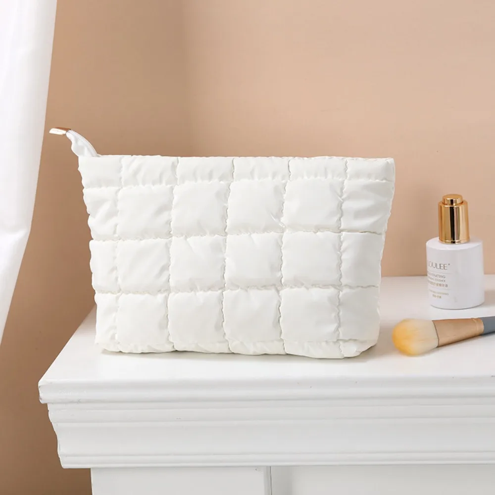 

Portable Large Capacity Cosmetic Bag Cotton Pure Color Cosmetic Handbag Bubble Texture Zipper Bag Travel