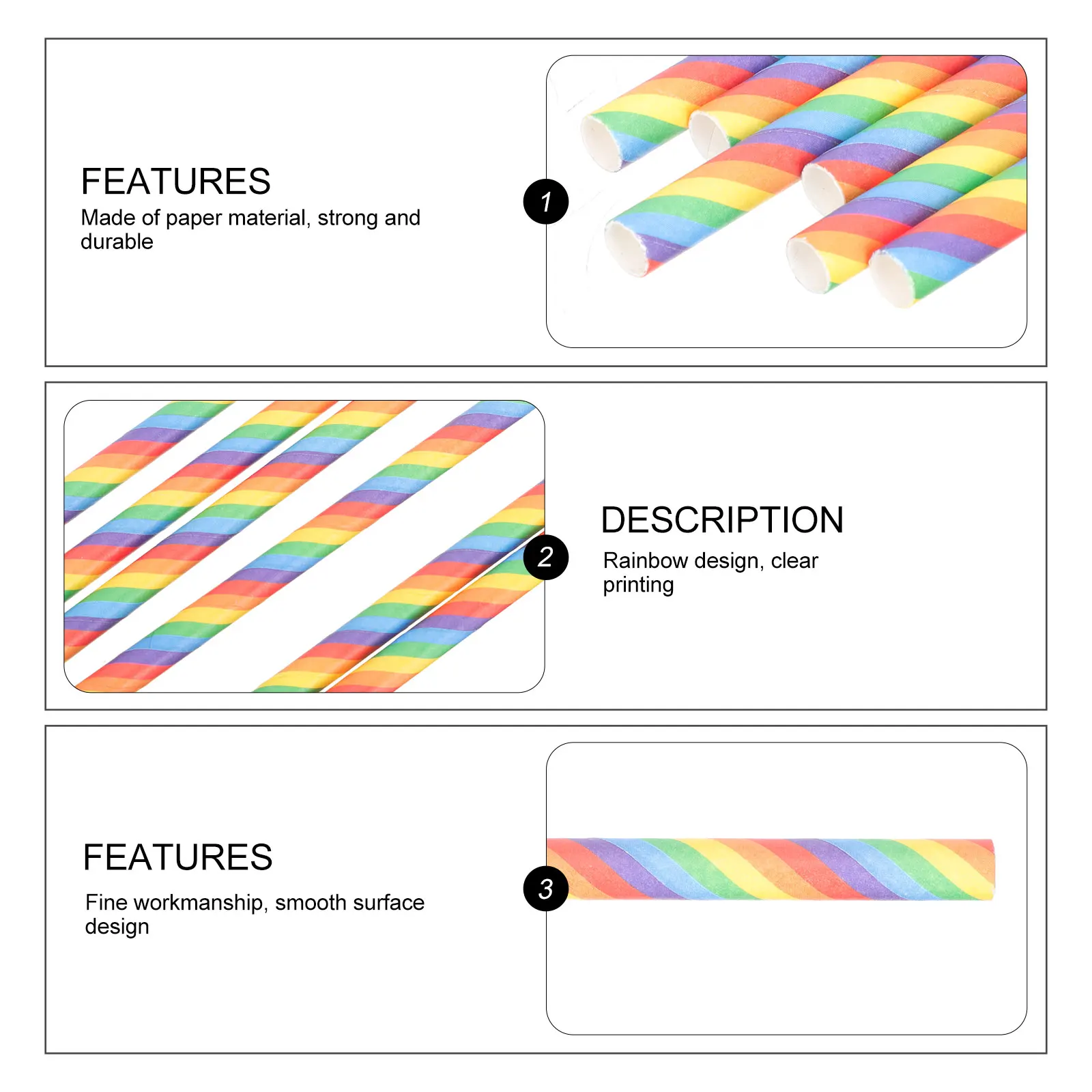 

200pcs Rainbow Striped Paper Straws Disposable Drinking Straw Colorful Party Supplies Wedding Birthday Tea Coffee Juice