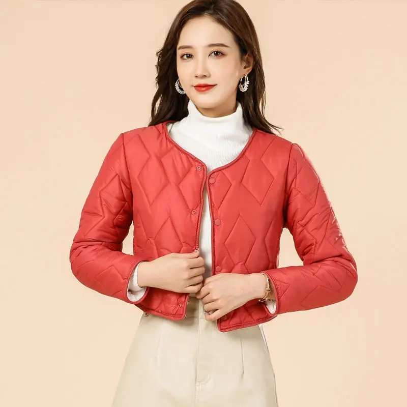 Autumn and Winter Women's Down Cotton Jacket Single Breasted Ultra Light Short Top Parker Solid Long Sleeve Jacket 2023