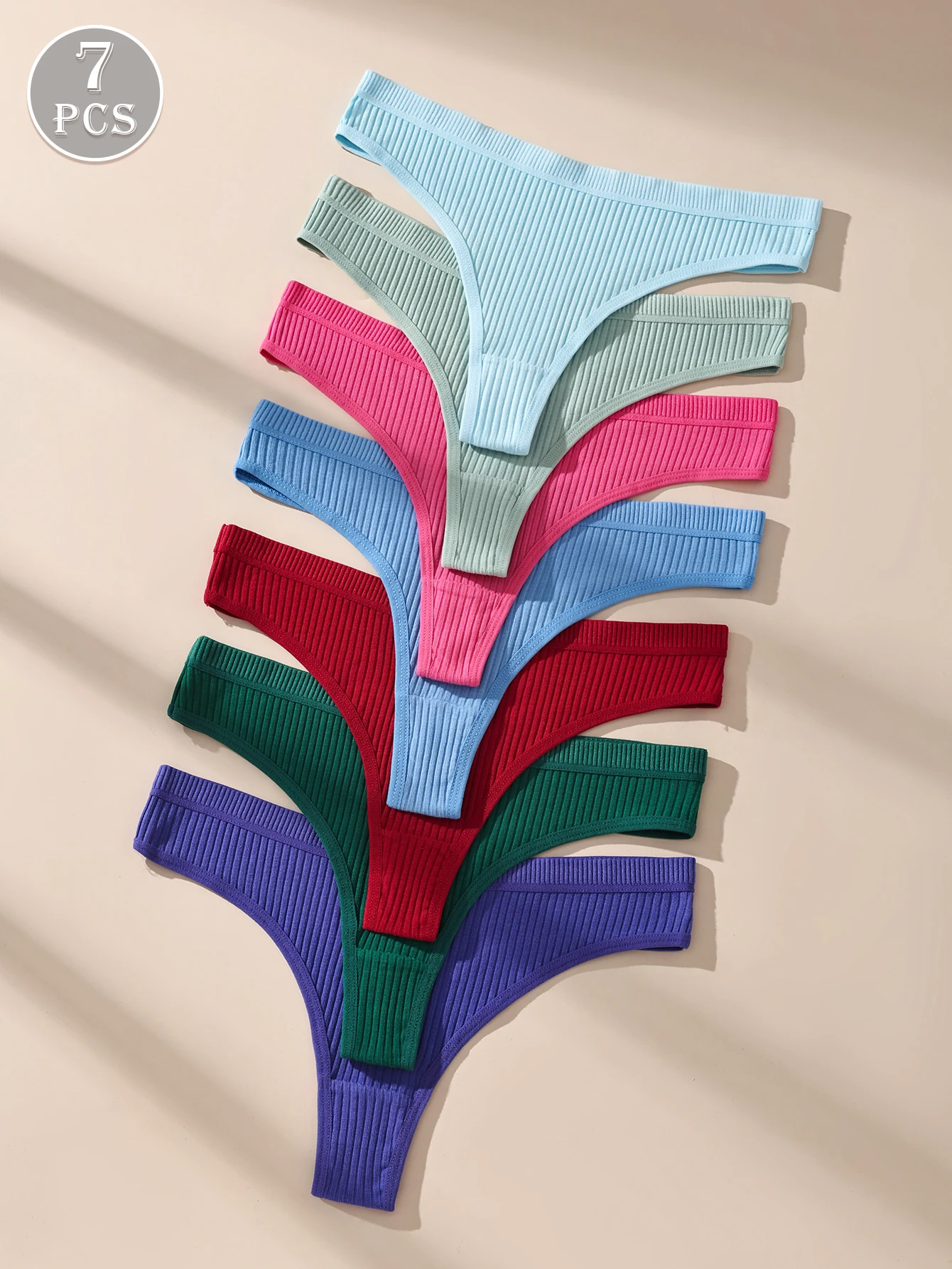 7Pcs/Set Women Thongs Cotton Panties Striped Underwear Sexy Underpants Solid Panty Soft G-Strings Plus Size Female Lingerie