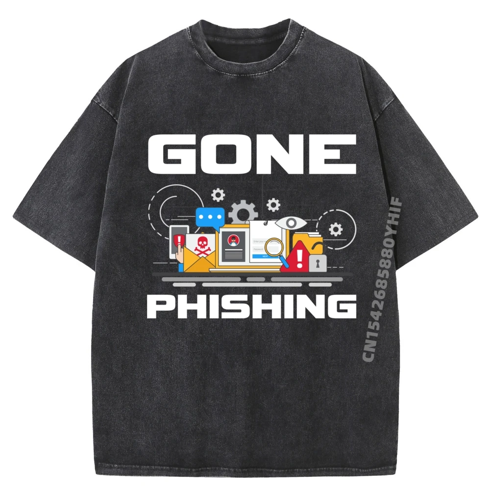 

Gone Phishing Designs Hacker Computer Geeks Grahpic Tee Shirt Men's Summer Washed Clothes Printed Tees Mardi Gras
