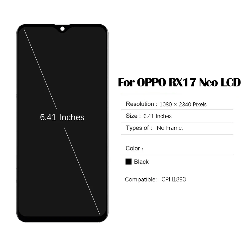 LCD Screen for 6.41 inches OPPO RX17 Neo CPH1893 LCD Touch Screen Digitizer Assembly with Repair Tool and Glue for k1/k5/reno z