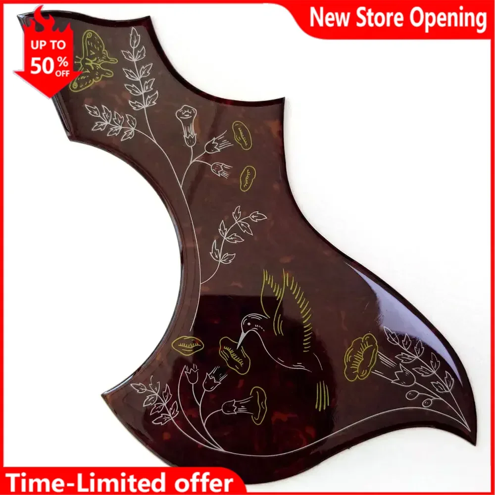 Hummingbird Acoustic Guitar Pickguard, Tortoise, Adhesive Back, Thickened Self-Adhesive Design Guitar Scratch Plate