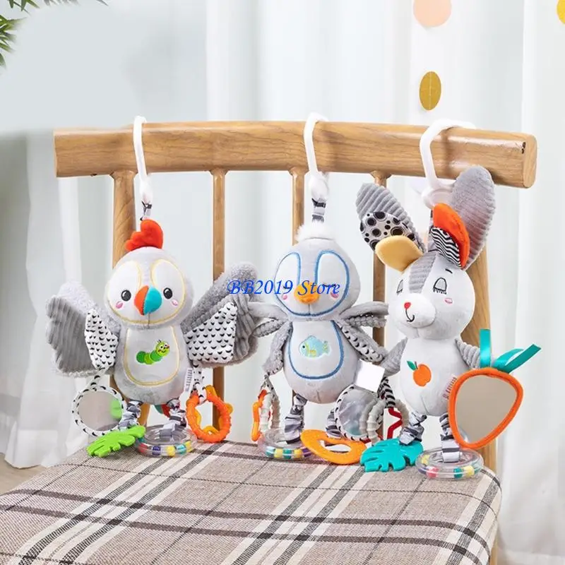 Q0KB كارتون قطيفة على شكل حيوان سرير أطفال متنقل مهدئ لعبة شخشيخة ملحق لغرفة الحضانة #1