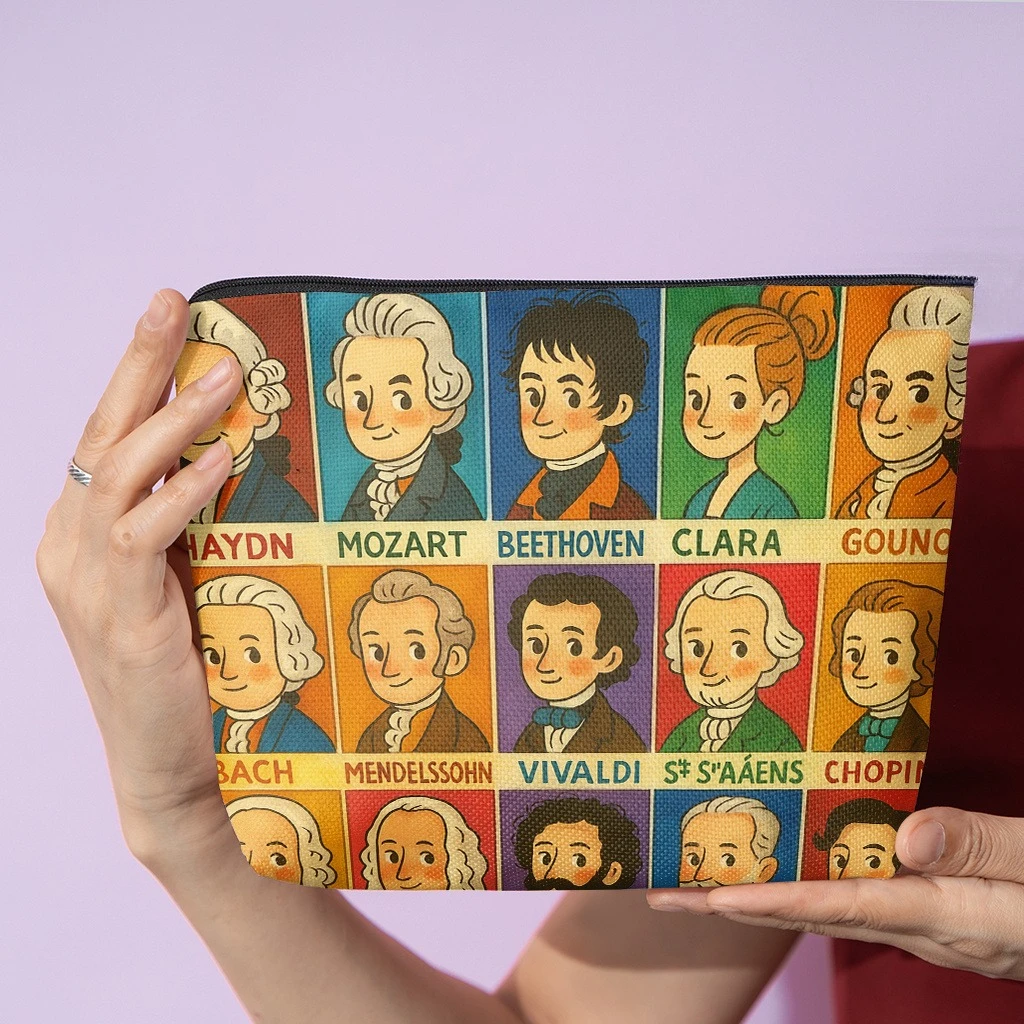 Cosmetic Bag 1pc, Famous Classical Composers, Stylish Zippered Wallets, Work Snack Bags, Skincare Product Organizers