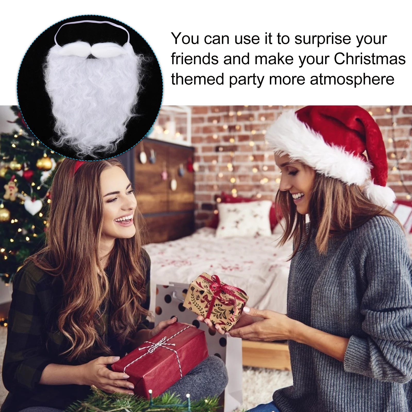 Barba falsa larga de Papá Noel para Navidad, pelo Facial Artificial blanco, accesorio ligero y cómodo para fiesta, 4 Uds.