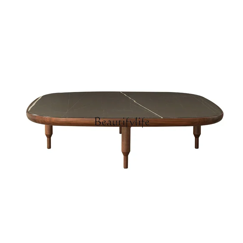 

z.Italian minimalist marble low coffee table new high-end tea table black walnut