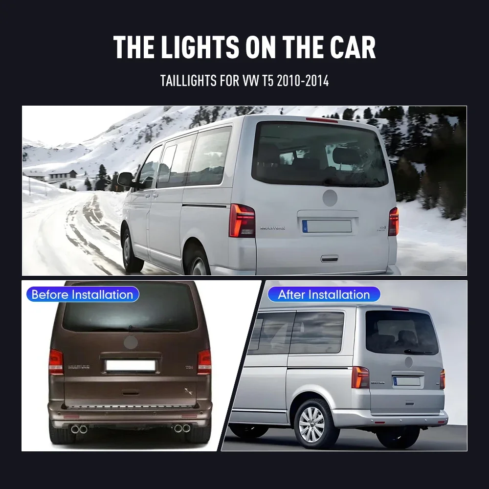 Pair Of LED Tail Lights For VOLKSWAGEN T5 2010-2014 DRL Reverse Brake Turning Signal Plug And Play Car Rear Tail Light Assembly