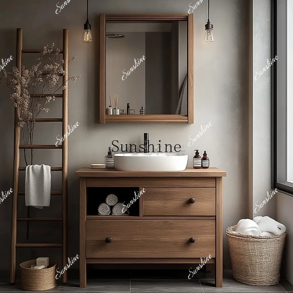 

Wabi sandy wind wash basin cabinet modern simple bathroom wash table B & B original solid wood FT