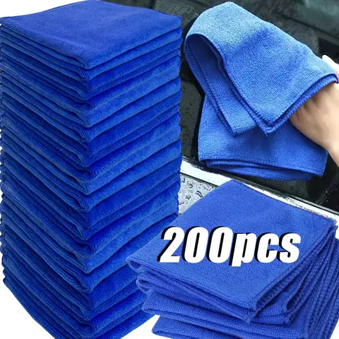 200pcs 마이크로 화이버 타월 세차 건조 천 블루 자동차 관리 자세히 청소 연마 먼지 떨이 홈 주방 세탁 넝마