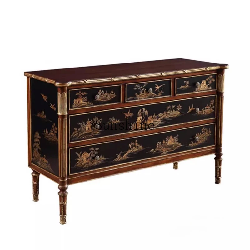 

French classical black background gold paint hand-painted sticker, veneer countertop, two sides of the entrance cabinet