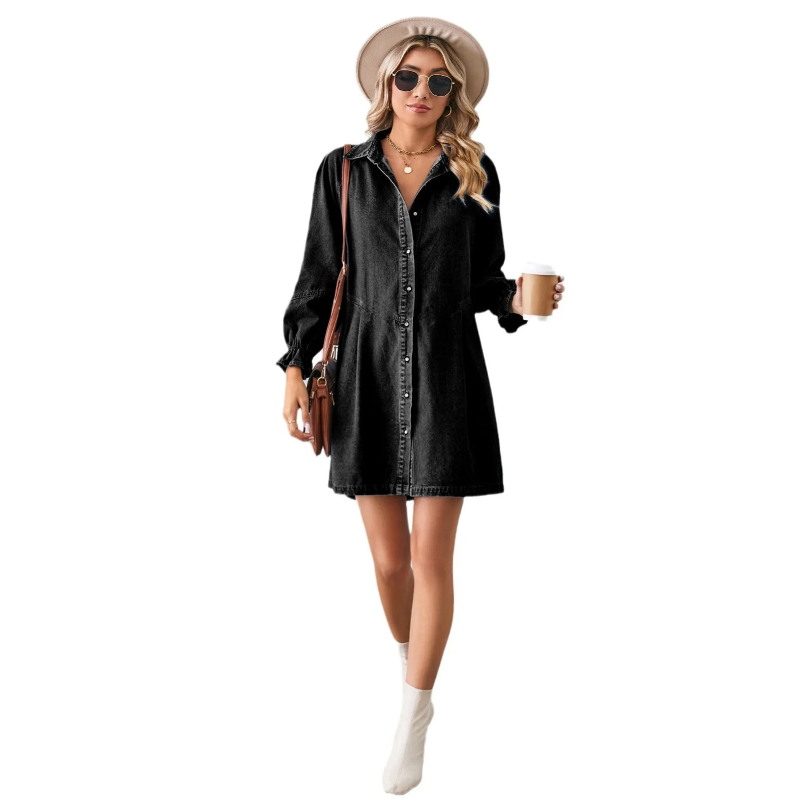 Losse lange Sve Denim Dr dames halflange getailleerde outfit Street Sle A-lijn rok Basismodel Enkel stuk Lente 2024