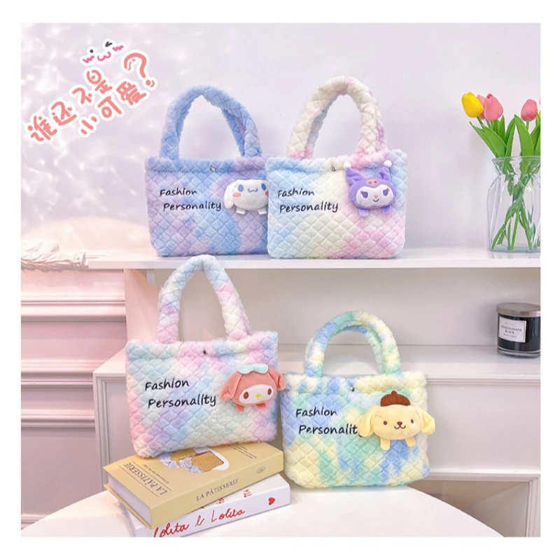 Sanrio Kuromi Plush Handbag Cartoon Anime Cute Cinnamoroll Plush Doll Shoulder Bag Kawai Large Capacity Girl Holiday Gifts